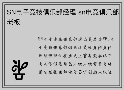 SN电子竞技俱乐部经理 sn电竞俱乐部老板